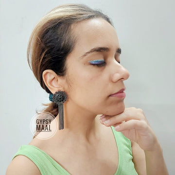 Black Chakra With Dainty Chain Earrings